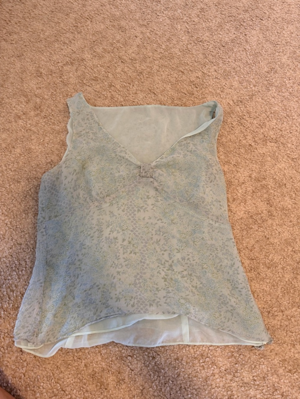 Women’s Light Green Floral V-Neck Sheer Tank Top